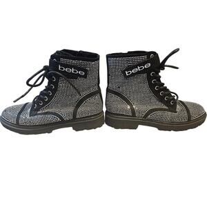 Bebe Crystal Embroidered Combat Boots Women's Faux Suede Size 6 Nice Pair